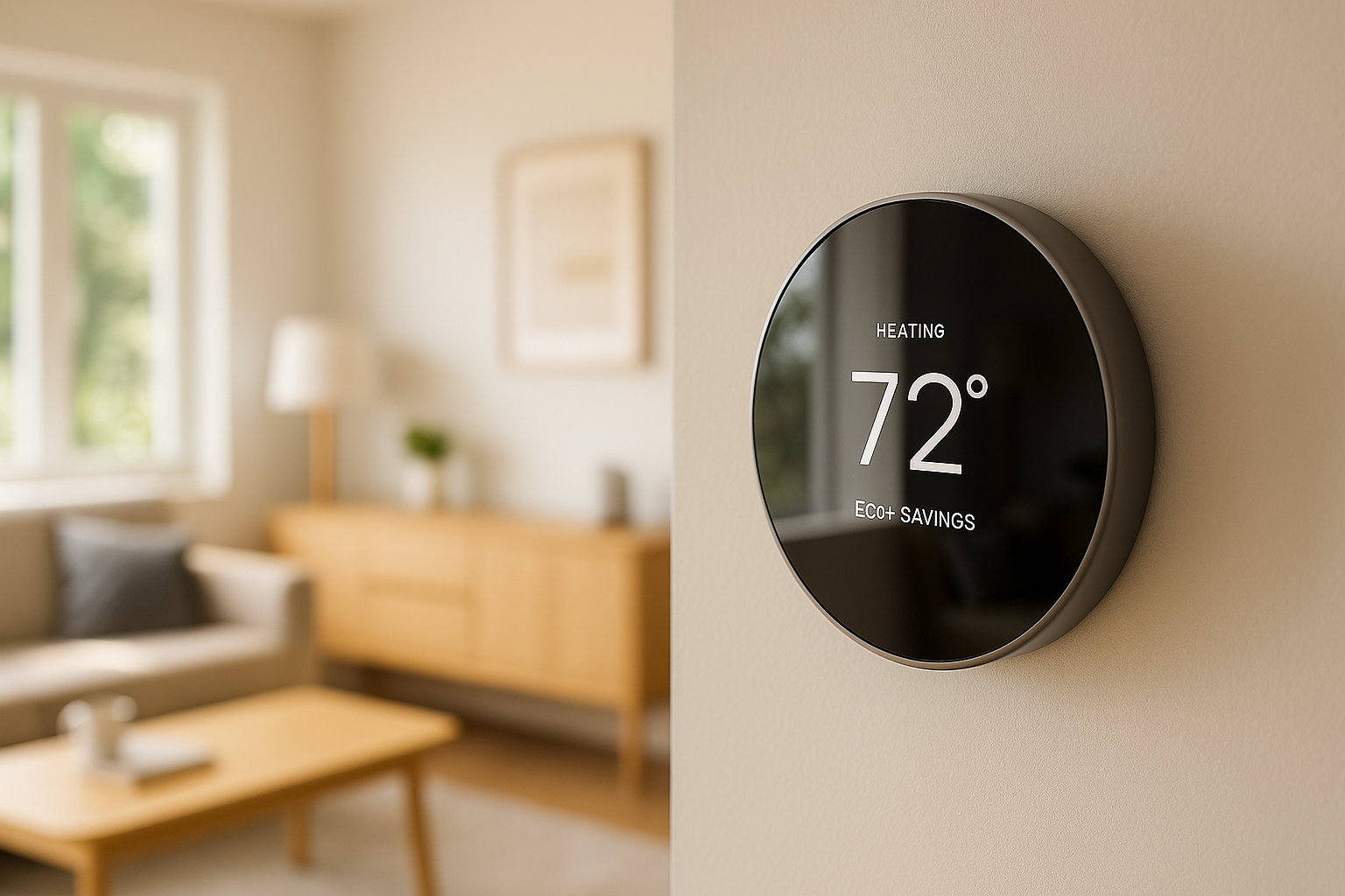 Thermostat connecté mural installé près d’équipements domotiques dans une maison moderne
