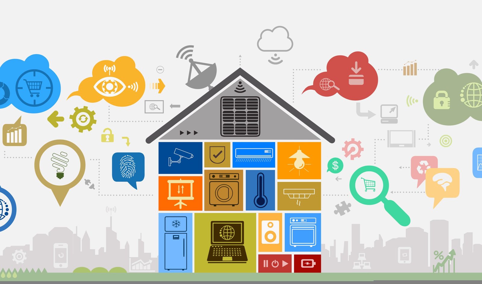 Illustration du protocole Zigbee connectant plusieurs appareils domotiques