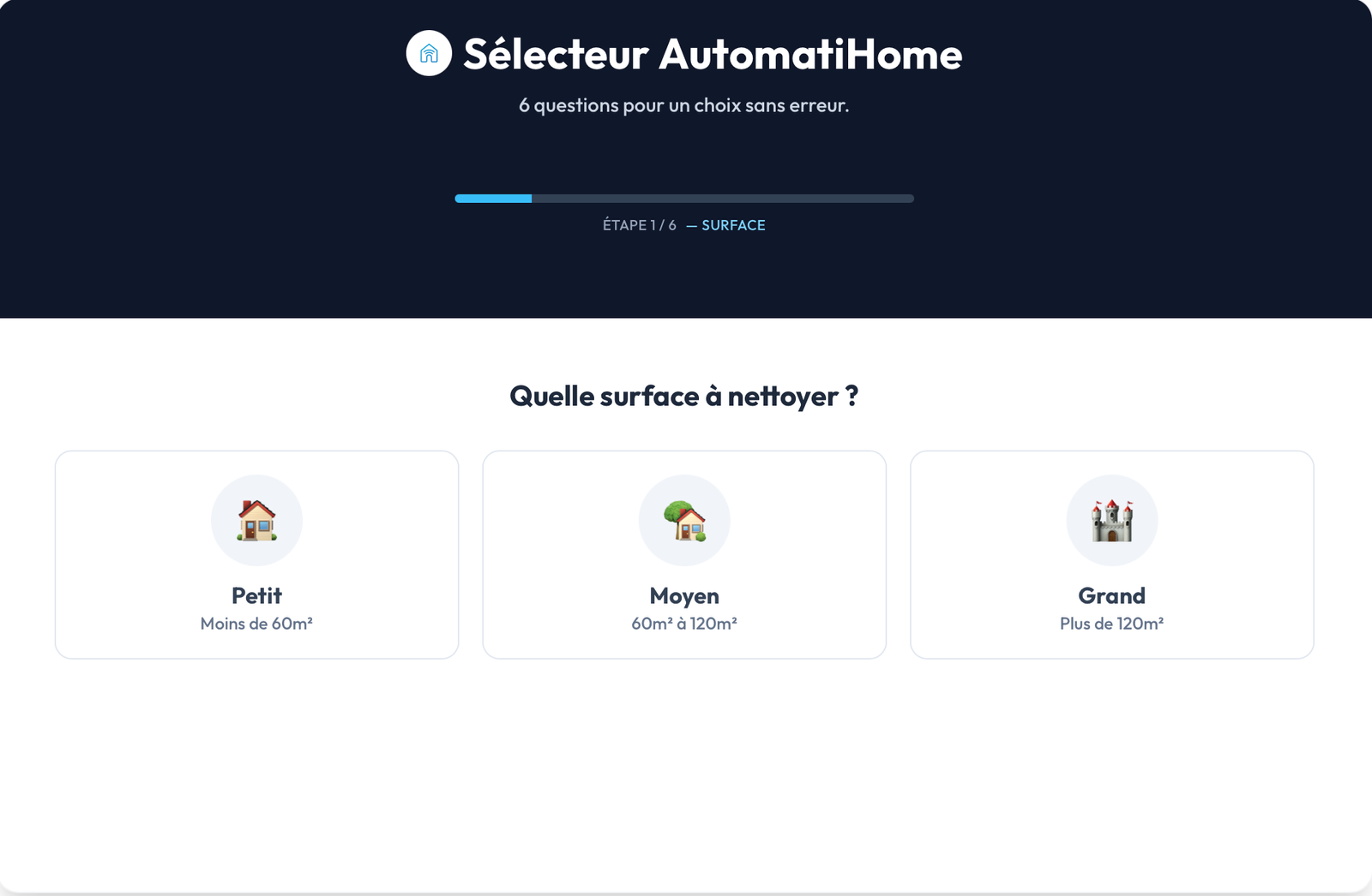 Aperçu du sélecteur de robot aspirateur laveur AutomatiHome