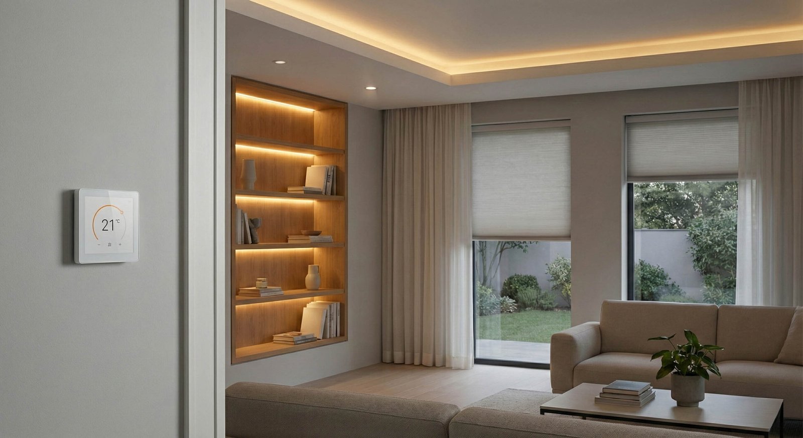 Intérieur moderne équipé d’un chauffage intelligent illustrant un usage domotique vraiment utile au quotidien