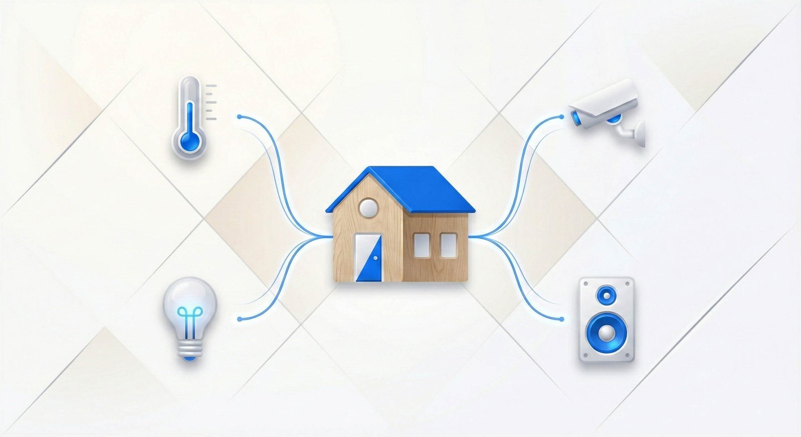 Maison connectée minimaliste illustrant une approche domotique simple, fiable et évolutive